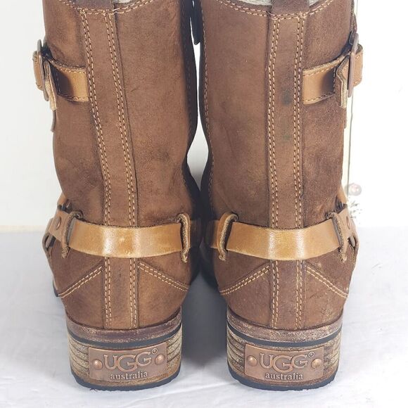 Ugg Women's Endell US 7 Brown Suede Sheepskin Lined Side Zip Moto Biker boots - Picture 12 of 16